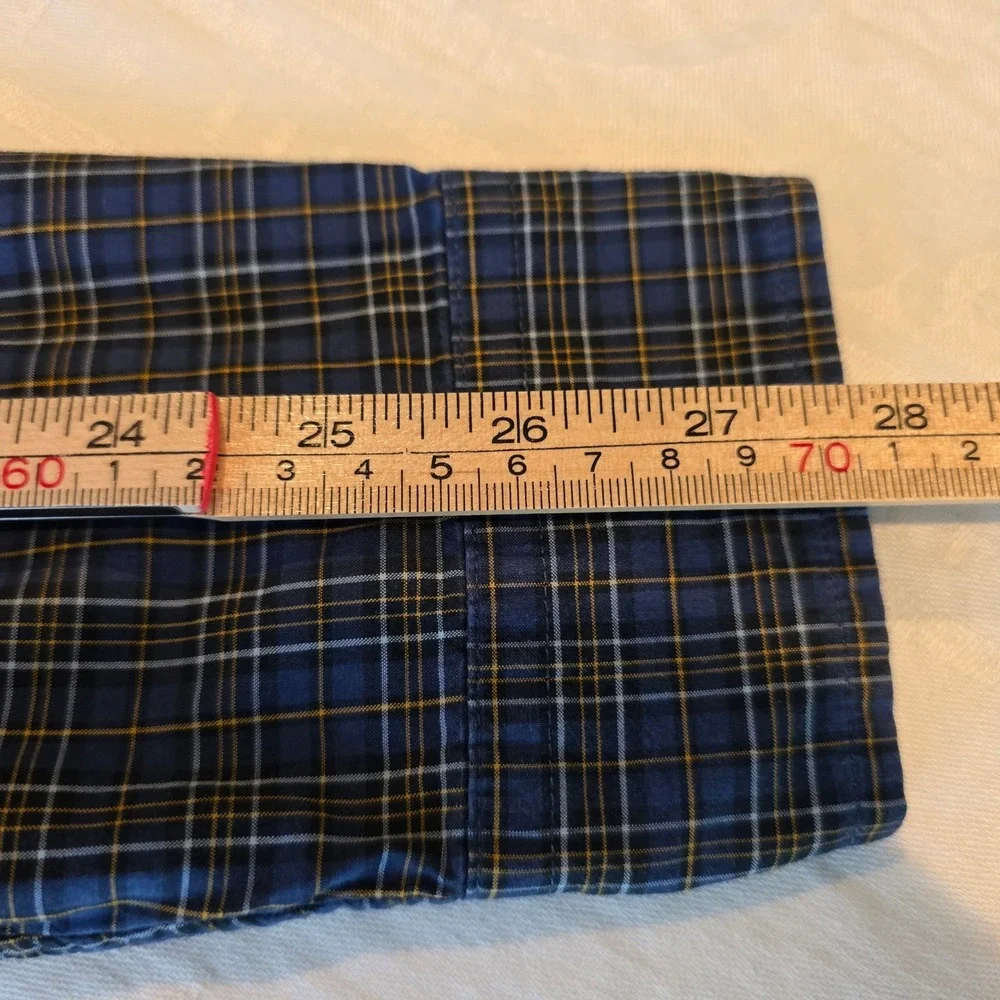 Ralph Lauren Boys Navy Blue Plaid Button-Down Shirt with Yellow Pony